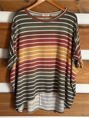 Andree By Unit Terrycloth Striped Oversized Short Sleeve Shirt Casual Size L
